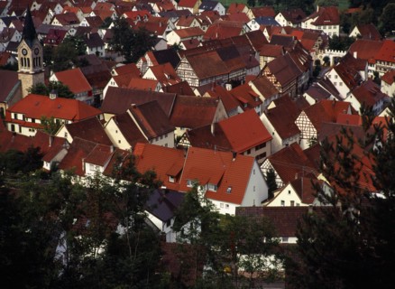 Germany, Baden-Wurttemberg, Fridingen Ander Donau, Red tile rooftops and white painted houses of