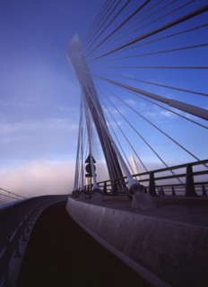 France, Bretagne, Finistere, Ile de Crozon. The new Pont de Terenez suspension bridge over the