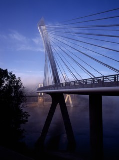France, Bretagne, Finistere, Ile de Crozon. The new Pont de Terenez suspension bridge. View of east