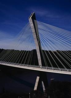 France, Bretagne, Finistere, Ile de Crozon. The new Pont de Terenez suspension bridge opened April