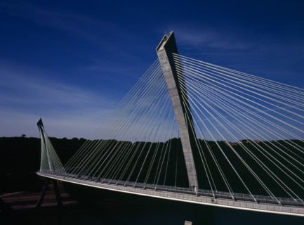 France, Bretagne, Finistere, Ile de Crozon. The new Pont de Terenez suspension bridge opened April