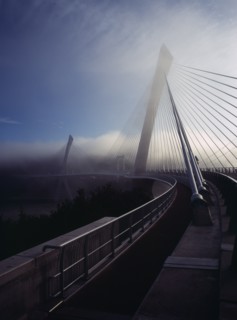 France, Bretagne, Finistere, Ile de Crozon. The new Pont de Terenez suspension bridge opened April