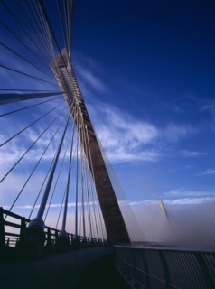 France, Bretagne, Finistere, Ile de Crozon. The new Pont de Terenez suspension bridge opened April