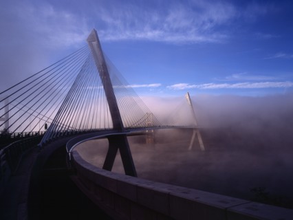 France, Bretagne, Finistere, Ile de Crozon. The new Pont de Terenez suspension bridge opened April