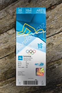 England, London, Official ticket for a Swimming session in the Aquatic Centre in the Olympic Park.
