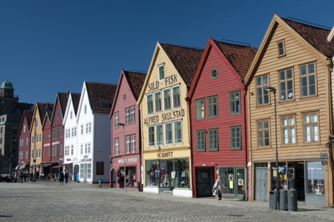 Norway, Bergen, Historic buildings on the Bryggen. Photo : Bob Battersby
