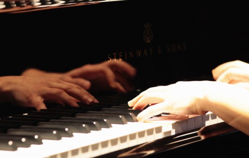 Music, Instruments, Keyboards, Piano Close of of musicians hands playing Steinway. Photo : Sean