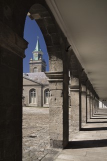 Ireland, County Dublin, Dublin City, Kilmainham Royal Hospital the courtyard cloister viewed