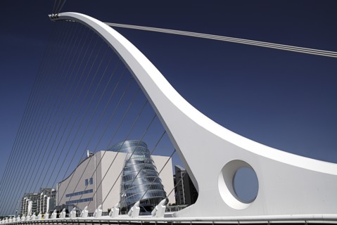 Ireland, County Dublin, Dublin City, Samuel Beckett bridge on the river Liffey with the Convention