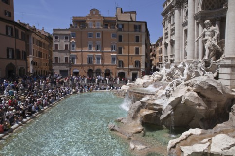 Italy, Lazio, Rome, Piazza di Trevi the baroque Trevi Fountain by Nicola Salvi 1762 against the