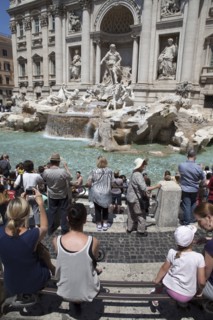 Italy, Lazio, Rome, Piazza di Trevi the baroque Trevi Fountain by Nicola Salvi 1762 against the