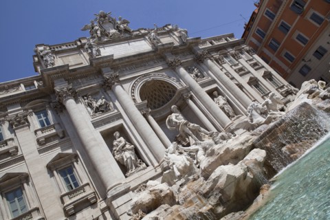 Italy, Lazio, Rome, Piazza di Trevi the baroque Trevi Fountain by Nicola Salvi 1762 against the
