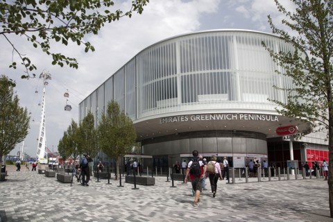 England, London, Entrance of Emirates Air Line Greenwich Peninsula terminal. Photo : Adina Tovy -