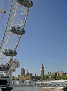 The London eye and Houses of Parliament London England