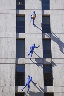 England, London, Borough High street buidling with sculptures called Blue Men by Ofra Zimbalista
