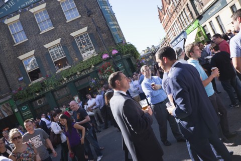 England, London, Borough Market Londons oldest fresh fruit and vegetable market people outside the