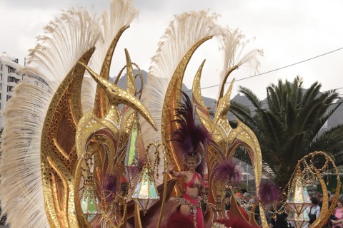 Spain, Canary Islands, Tenerife, Santa Cruz Latin carnival Golden pterodactyls float. Photo : Barry