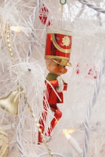 Festivals, Religious, Christmas, Detail of tree decorated with lights tinsel and various baubles.