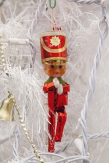 Festivals, Religious, Christmas, Detail of tree decorated with lights tinsel and various baubles.