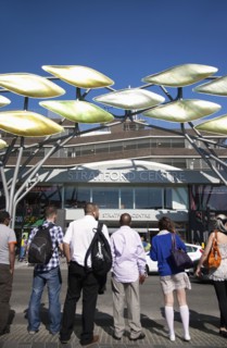 England, London, View of Stratford Shopping Centre showing the Stratford Shoalsculpture. 
Photo