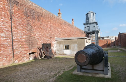 Second world war defences at Hurst Castle, Hampshire, England were put in place to defend the strategically important Solent. The castle dates from the time of King Henry VIII.