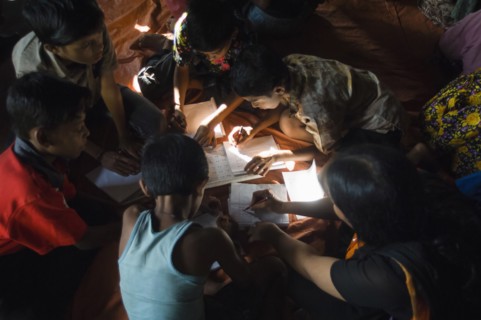 Bangladesh, Chittagong, Street children learning in a centre run by an NGO charity. 
Photo Nic I