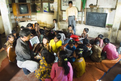 Bangladesh, Chittagong, Street children learning in a centre run by an NGO charity. 
Photo Nic I