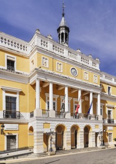 Spain, Extremadura, Badajoz, Exterior of the Ayuntamiento City hall Building. 
Photo Hugh Rooney /