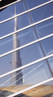 UAE, Dubai, Glass reflection of Burj Khalifa tower. 
Photo John Dakers / Eye Ubiquitous
