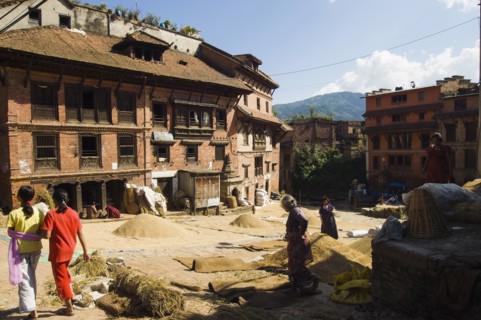 Nepal, Bhaktapur, Grain drying in sun. 
Photo Nic I Anson / Eye Ubiquitous