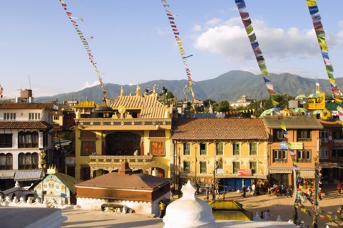 Nepal, Kathmandu, The streets beside Bodnath Tibetan Buddhist Temple. 
Photo Nic I Anson / Eye