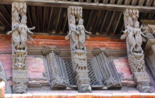 Nepal, Kathmandu, Durbar Square Erotic carvings on roof supports of Jagganath Temple. . 
Photo Nic