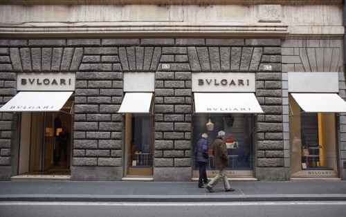 Italy, Lazio, Rome, Via del Condotti Exterior of the Bulgari Handbag shop. . 
Photo Stephen