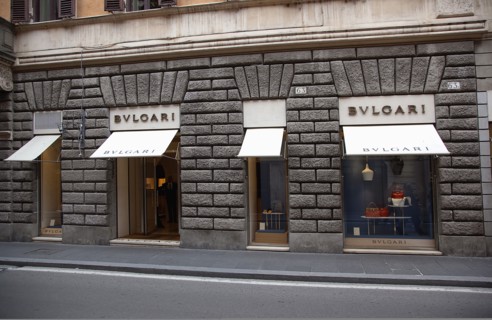Italy, Lazio, Rome, Via del Condotti Exterior of the Bulgari Handbag shop. . 
Photo Stephen
