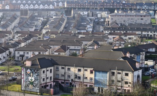 Ireland, North, Derry, View of the Bogside area from the city walls. 
Photo Hugh Rooney