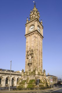 Ireland, North, Belfast, The Albert Memorial Clock Tower in Queens Square constructed 1865-1870 as a memorial to Queen Victorias consort Prince Albert.