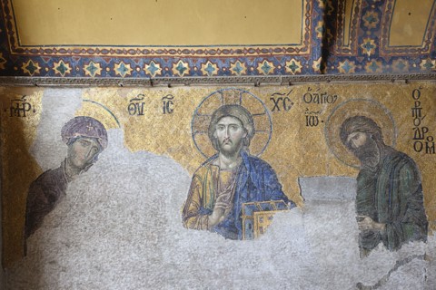 Turkey, Istanbul, Fatih, Sultanahmet, Haghia Sofia interior, Religious Mosaic. 
Photo Stephen