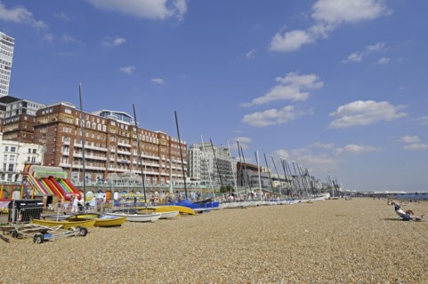 View along the Brighton beach to Pier Brighton East Sussex England