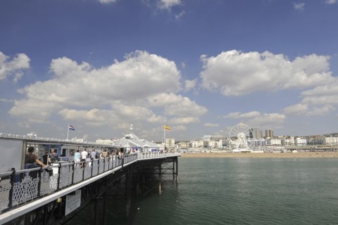 View back to the beach from Brighton Pier Brighton East Sussex England
