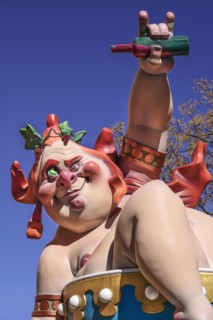 Spain, Valencia Province, Valencia, Grotesque Papier Mache figure at the Serranos Towers during Las