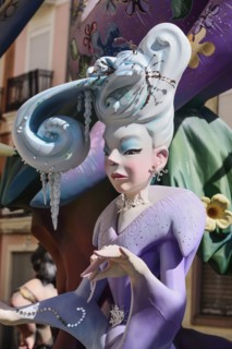 Spain, Valencia Province, Valencia, Papier Mache figure of well dressed lady in the street during