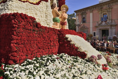Spain, Valencia Province, Valencia, Base of the Statue of Virgen de los Desamparados, Our Lady of