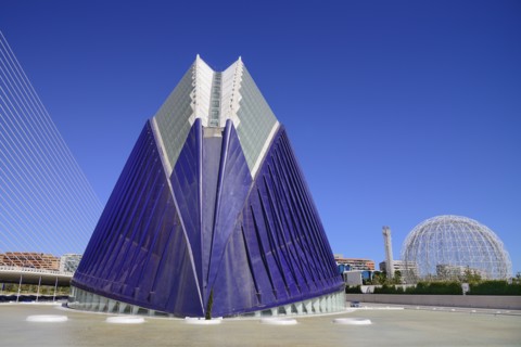 Spain, Valencia Province, Valencia, La Ciudad de las Artes y las Ciencias  City of Arts and Sciences  The Agora is a multifunctional area that can host congresses  conventions  exhibitions and even te...