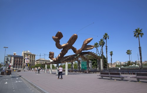 Spain, Catalonia, Barcelona, El Barri Gotic  La Gamba Sculpture next to Port Vell.
