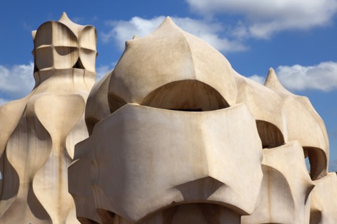 Spain, Catalonia, Barcelona, La Pedrera or Casa Mila on Passeig de Gracia, designed by Antoni Gaudi