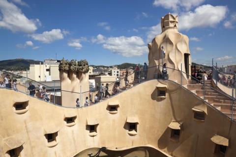 Spain, Catalonia, Barcelona, La Pedrera or Casa Mila on Passeig de Gracia  deisgned by Antoni Gaudi.