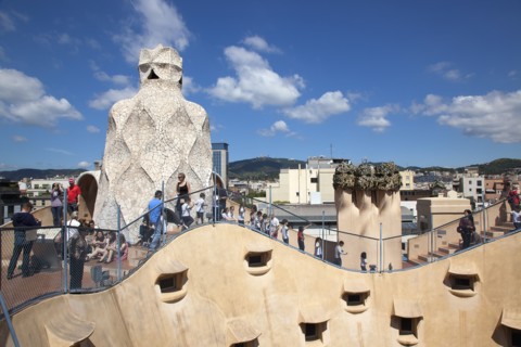 Spain, Catalonia, Barcelona, La Pedrera or Casa Mila on Passeig de Gracia, designed by Antoni Gaudi