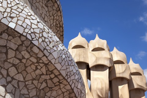 Spain, Catalonia, Barcelona, La Pedrera or Casa Mila on Passeig de Gracia, designed by Antoni Gaudi