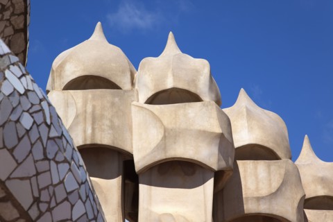 Spain, Catalonia, Barcelona, La Pedrera or Casa Mila on Passeig de Gracia, designed by Antoni Gaudi