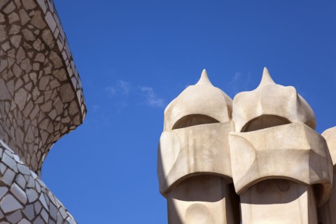 Spain, Catalonia, Barcelona, La Pedrera or Casa Mila on Passeig de Gracia, designed by Antoni Gaudi